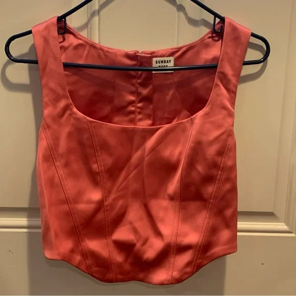 Aritzia Sunday Best Pink Satin Shiloh Bustier Corset Sleeveless Crop Tank $78.00 - Picture 3 of 14
